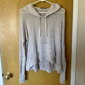 Brandy Melville Striped Tan Cream Knit Hoodie Pullover Sweater Oversized